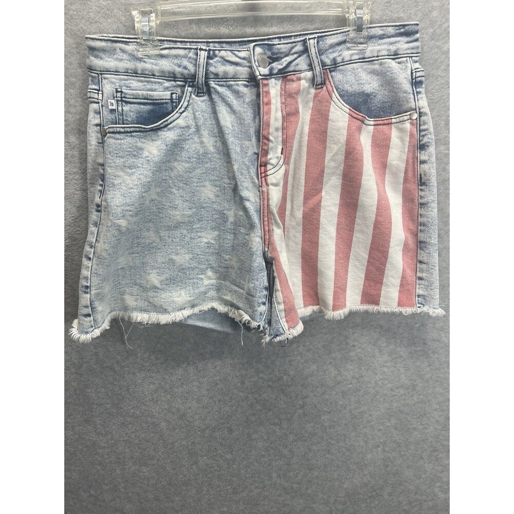 Judy Blue Jean Shorts American Flag Size 1XL Frayed Light Wash Denim Stretch